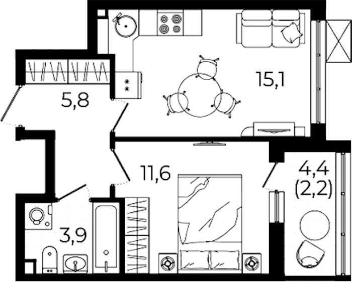 1-комнатная квартира 38.6 м², 2/12 эт., ЖК «А101 Всеволожск»